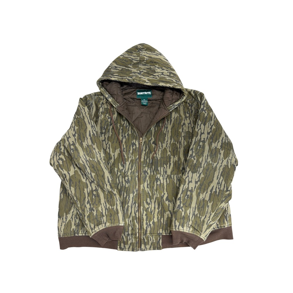 Huntrite Mens XXL Bottomland Camo Hooded Work Jacket Quilted Lined Full Zip